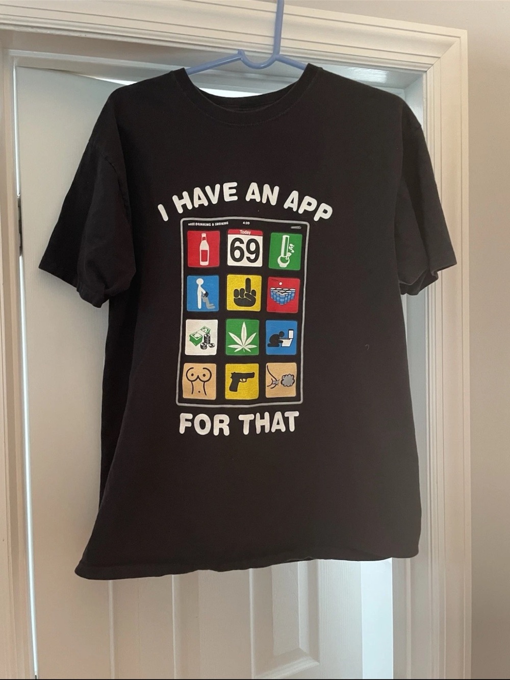 Black Short-Sleeve Graphic Tee with Multicolor App Icons